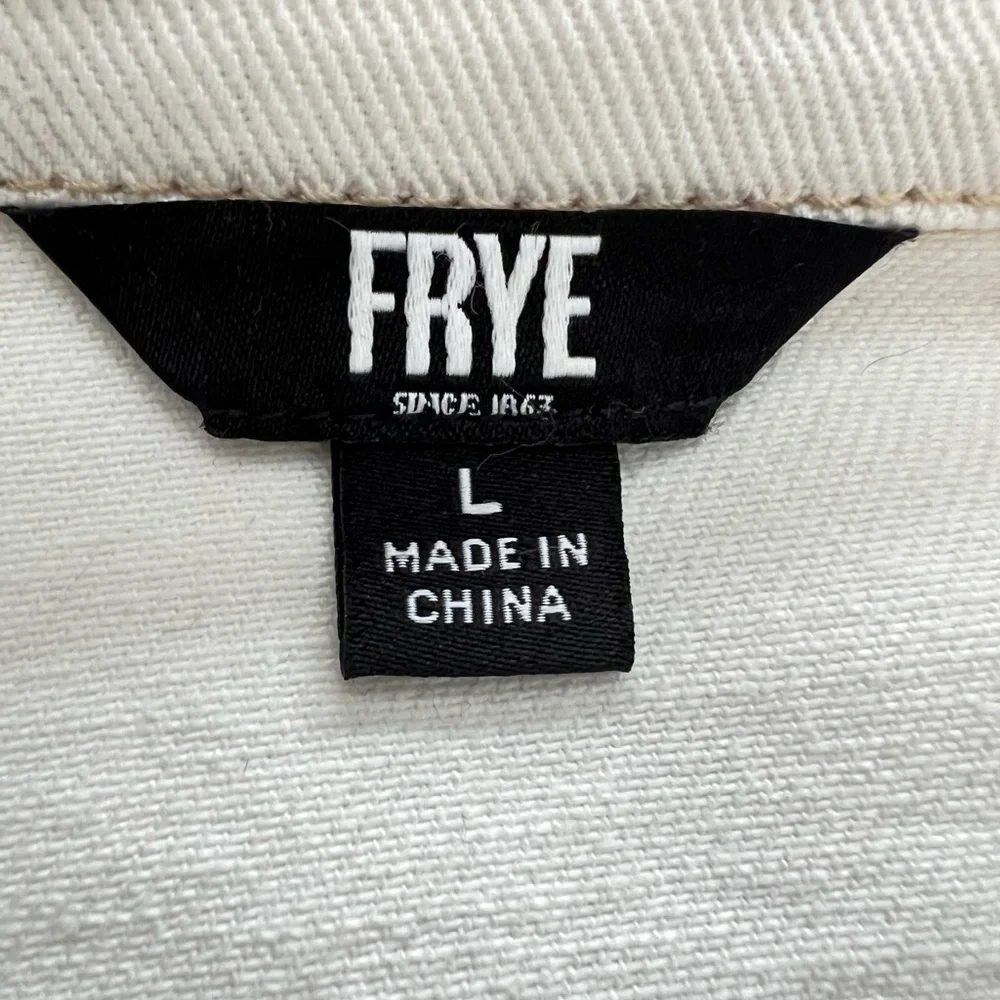 NWOT Frye Off White Button-Up Denim Dress Side Pockets Copper Button Size Large - Picture 9 of 10